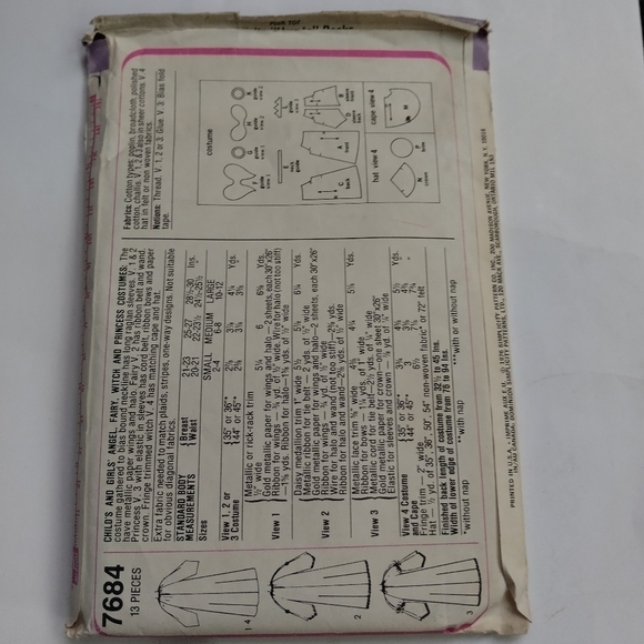 Simplicity Sewing Pattern 7684 Girls Angel Witch Princess Costume Size 2-4 - Picture 2 of 2